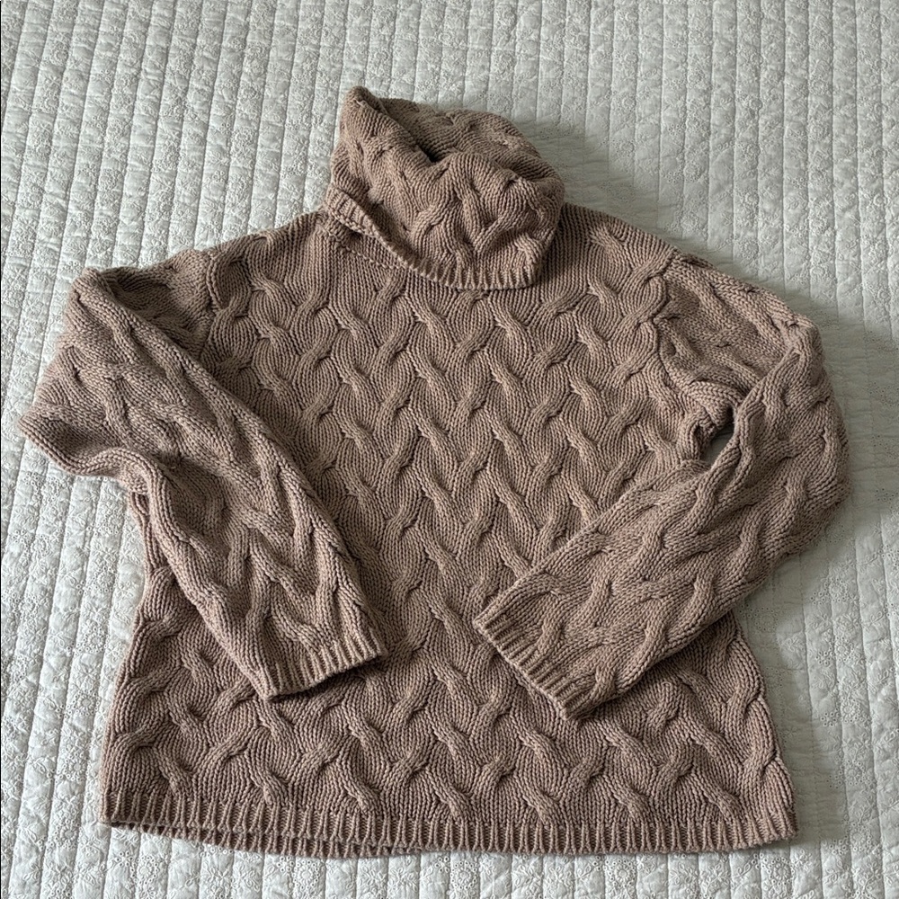 JEANNE PIERRE Brown Cable Knit Turtleneck Sweater